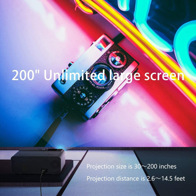 Enjoy Unbounded & Humanized Design：Smart projector upgrade noise reduction technology, built-in speaker, provide original audio fidelity, and fills your room with impressive, overwhelming sound, enhance your immersion in the movie experience
