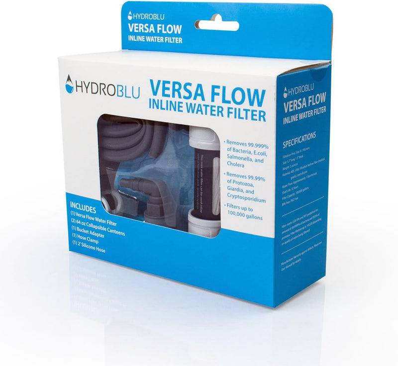 HydroBlu Versa Flow Light-Weight Camping and Outdoor Water Filter System - Hollow Fiber Inline or Straw Filter with Clear Window That Filters 100,000 gallons for Survivor and Emergency Filtration