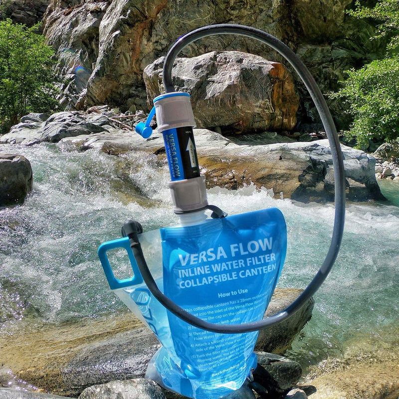 HydroBlu Versa Flow Light-Weight Camping and Outdoor Water Filter System - Hollow Fiber Inline or Straw Filter with Clear Window That Filters 100,000 gallons for Survivor and Emergency Filtration