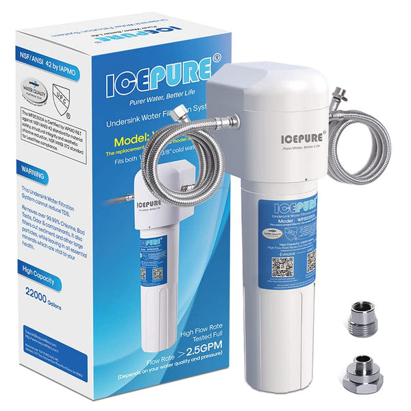 ICEPURE Under Sink Water Filter System, 20000 Gallons NSF/ANSI 42 Certified, Ultra High Capacity, Direct Connect Under Counter Drinking Water System, 0.5 Micron Removes 99.99% Chlorine, Odor, USA Tech