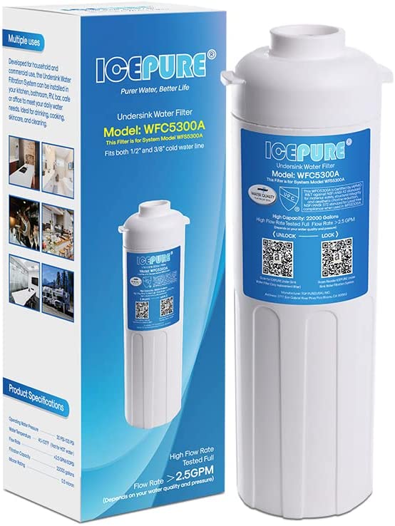 ICEPURE WFS5300A Under Sink Water Filter System, 20K Gallons Ultra High Capacity Main Faucet Under Counter Water Filtration System, Removes 99% Lead, Fluoride, Chlorine, Bad Taste, 0.5 Micron