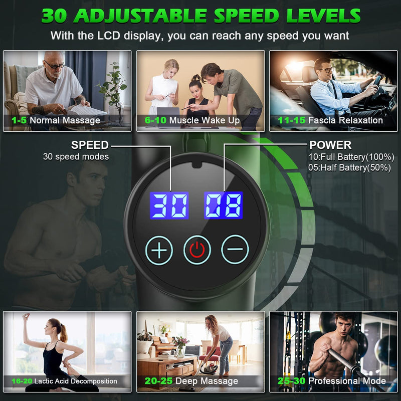 Muscle Massage Gun,ALDOM Massager Gun Deep Tissue 30 Adjustable Speeds&8 Heads,4800rpm Powerful USB-C Large Capacity Rechargeable Portable Percussion Massager for Body Pain Recovery.