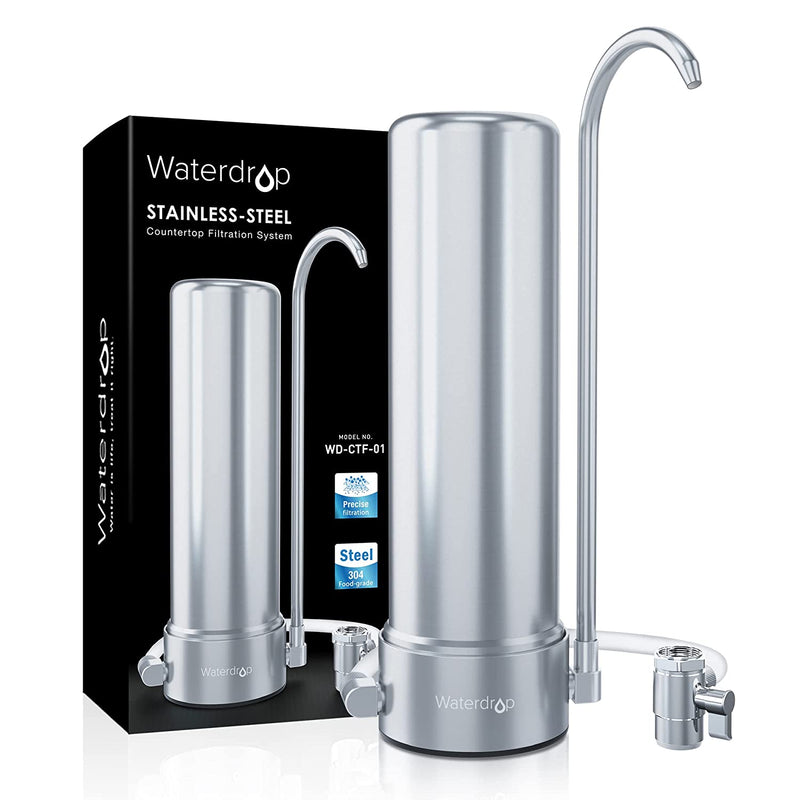Waterdrop WD-CTF-01 Countertop Water Filter, 5-Stage Stainless Steel Countertop Filter System, 8000 Gallons Faucet Water Filter, Reduces 99% of Chlorine, Heavy Metals, Bad Taste (1 Filter Included)