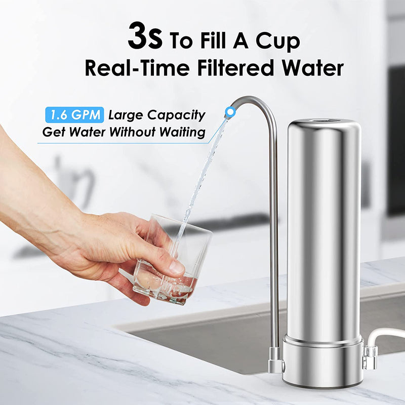 Waterdrop WD-CTF-01 Countertop Water Filter, 5-Stage Stainless Steel Countertop Filter System, 8000 Gallons Faucet Water Filter, Reduces 99% of Chlorine, Heavy Metals, Bad Taste (1 Filter Included)