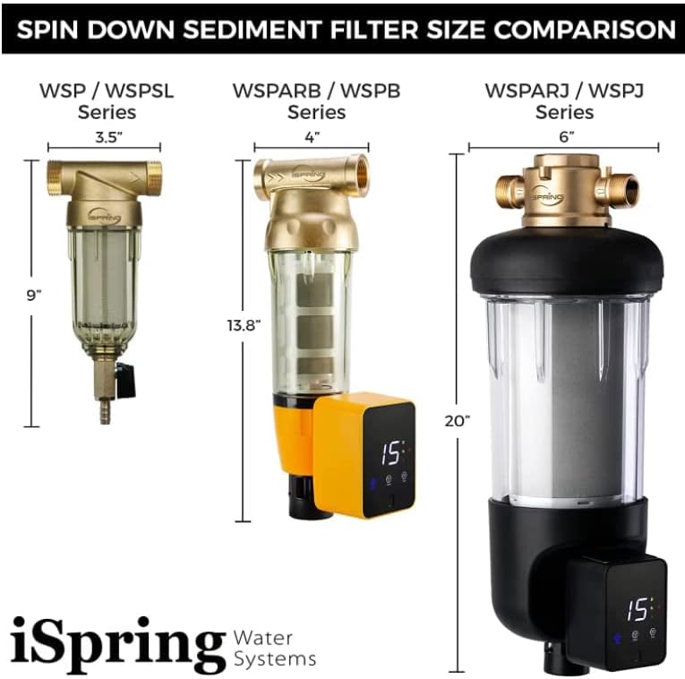 iSpring WSP-50 Reusable Whole House Spin Down Sediment Water Filter, 50 Micron Flushable Prefilter Filtration, 1" MNPT + 3/4" FNPT, Lead-Free Brass