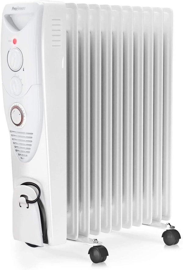 Pro Breeze Oil Filled Radiator With 11 Heating Fins, 3 Heat Settings, Timer & Thermostat