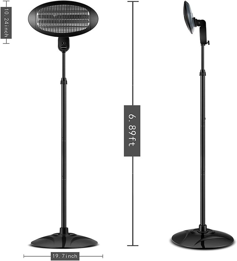 The extension range of the heater's telescopic rod is between 5.91 ft and 6.89 ft