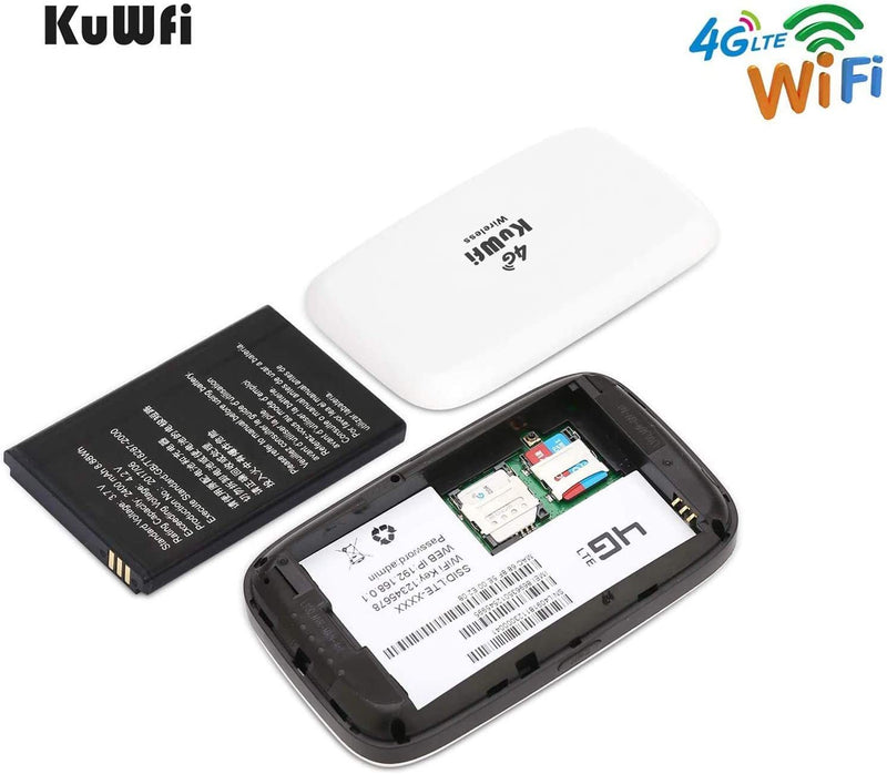 KuWFi Mobile WiFi Router, Travel WiFi Hotspot Unlocked 4G LTE Router Portable WiFi Hotspot 4G LTE Mobile Wifi Hotspot Support B1/ B3/ B7/B8/B20