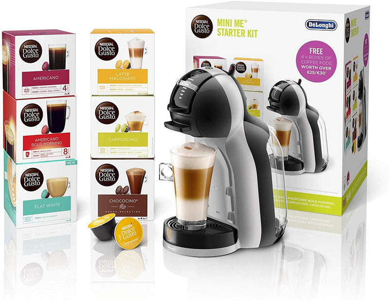 De'Longhi Nescafé Dolce Gusto Mini Me, Single Serve Capsule Coffee Machine Starter Kit, Including 6 boxes of Coffee Pods.