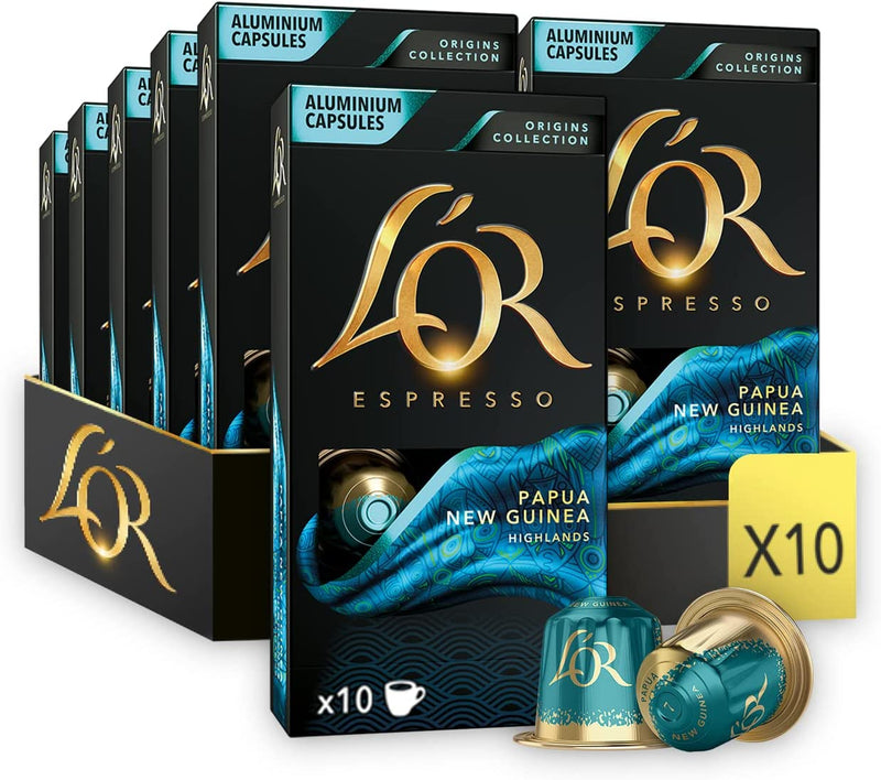 L'OR Origins Papua New Guinea Intensity 7 Nespresso Compatible Coffee Pods (Pack of 10, Total 100 Coffee Capsules)