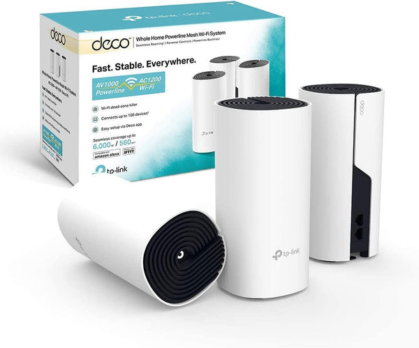 TP-Link Deco P9 Whole Home Powerline Mesh Wi-Fi System, Up to 6000 Sq ft Coverage, Dual-Band AC1200 + HomePlug AV1000, Gigabit Ports, Pack of 3