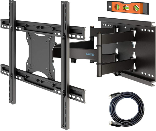BONTEC TV Wall Bracket for 37-80 inch LED LCD Flat & Curved Screen, Swivel Tilt TV Wall Mount, Heavy Duty Dual Arms up to 65KG, with HDMI Cable