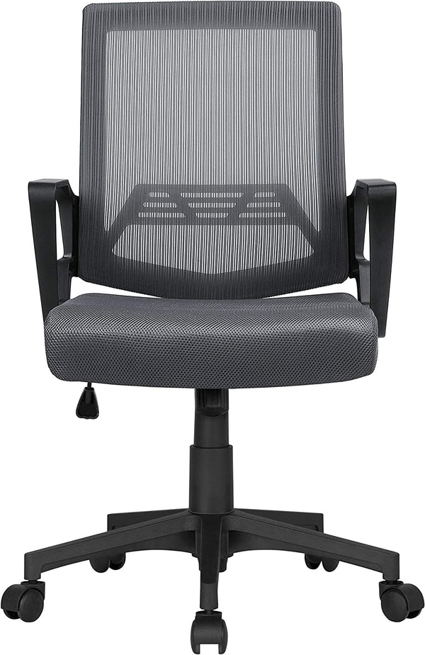 Yaheetech Adjustable Computer Chair Ergonomic Mesh Work Chair Reclining Mid-Back Study Chair with Comfy Lumbar Back Support for Home Office Dark Grey
