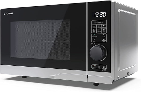 SHARP YC-PG204AU-S 20 Litre 700 W Microwave Oven with 900 W Grill, 10 Power Levels, 12 Automatic Cook Programmes, Digital Control, LED Cavity, Silver