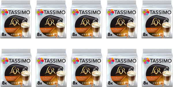 Tassimo L'OR Latte Macchiato Caramel Coffee Pods - 10 Packs (80 Drinks)