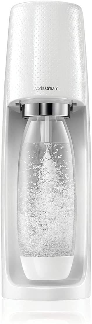 SodaStream Spirit Sparkling Water Maker Machine includes a 1 Litre Reusable BPA Free Water Bottle for Carbonating and 60 Litre CO2 Gas Cylinder, White