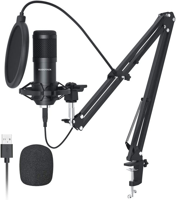 SUDOTACK USB Streaming Podcast PC Microphone Set, 192KHZ/24Bit Studio Cardioid Condenser Mic Kit with sound card Boom Arm Shock Mount Pop Filter