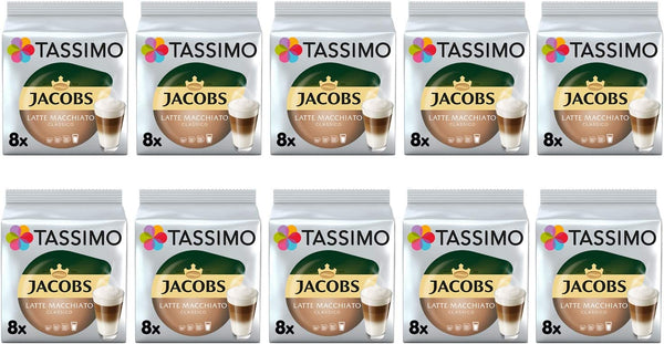 Tassimo Jacobs Latte Macchiato Classico Coffee Pods - 10 Packs (80 Drinks)