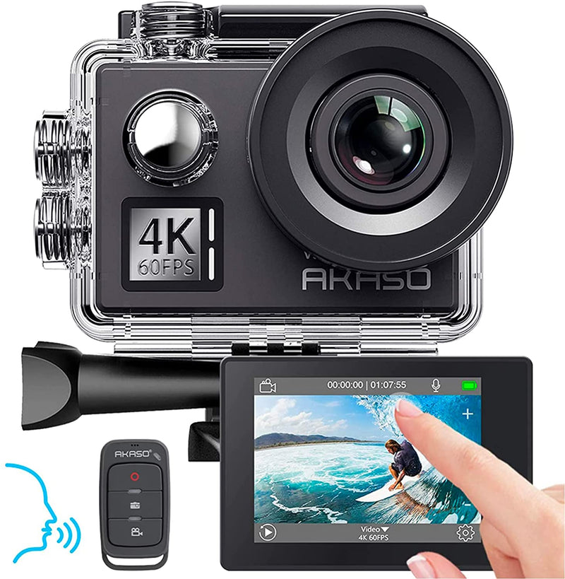 AKASO V50 Elite 4K/60fps EIS Touch Screen WiFi Sports Action Camera Voice Control 40m Waterproof Camera Remote Control with Helmet Accessories Kit