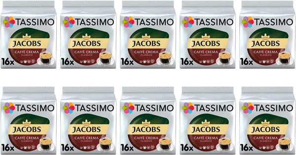 Tassimo Jacobs Caffe Crema Classico Coffee Pods - 10 Packs (160 Drinks)