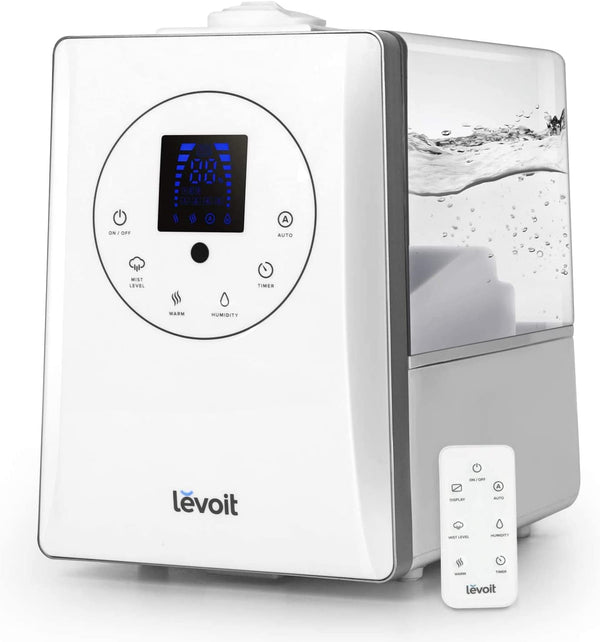 LEVOIT Cool & Warm Humidifiers Essential Oil Diffuser for Large Home 6L, Auto Mode, Dual Nozzles with Remote Control, Timer, Humidity for 70㎡ Rooms