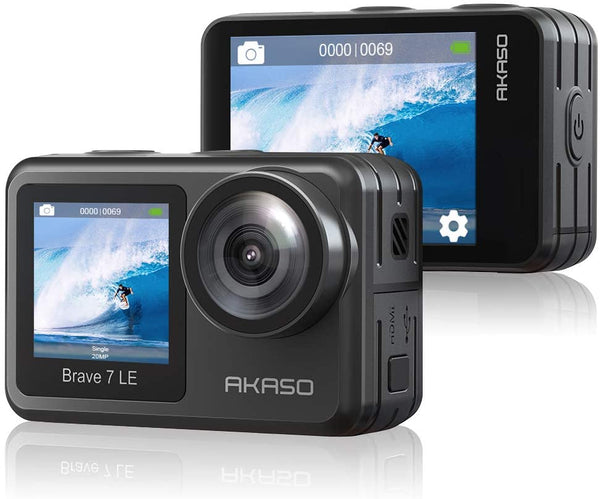 AKASO Brave 7 LE Dual Screen WiFi Sports Action Camera, IPX7 Waterproof Native 4K 20MP, EIS Touch Screen, Underwater 40m Cam, 2X 1350mAh Batteries