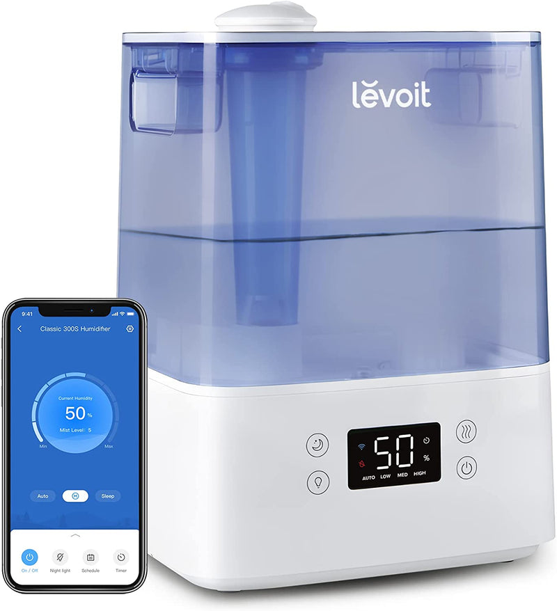 LEVOIT Smart Humidifiers for Bedroom & Baby, 6L Top-Fill Cool Mist, Quiet Sleep Mood & Alexa Control, Essential Oil Diffuser, Up to 60H for 47㎡, Blue