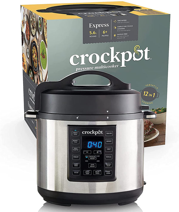 Crockpot Express Pressure Cooker, 12-in-1 Programmable Multi-Cooker, Slow Cooker, Food Steamer and Saute, 5.6 Litre, Stainless Steel [CSC051]