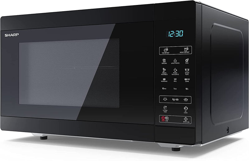 SHARP YC-MS51U-B 900 W Digital Solo Microwave Oven with 25 Litre Capacity, 11 Power Levels and 8 Cooking Programmes – Black