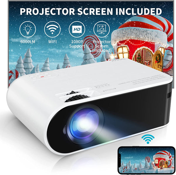 BACAR 6000 Lux Portable Projector Support 1080P HD 200" Display Compatible with HDMI USB VGA AV TF iOS & Android PS5 Home Outdoor Movie Projector