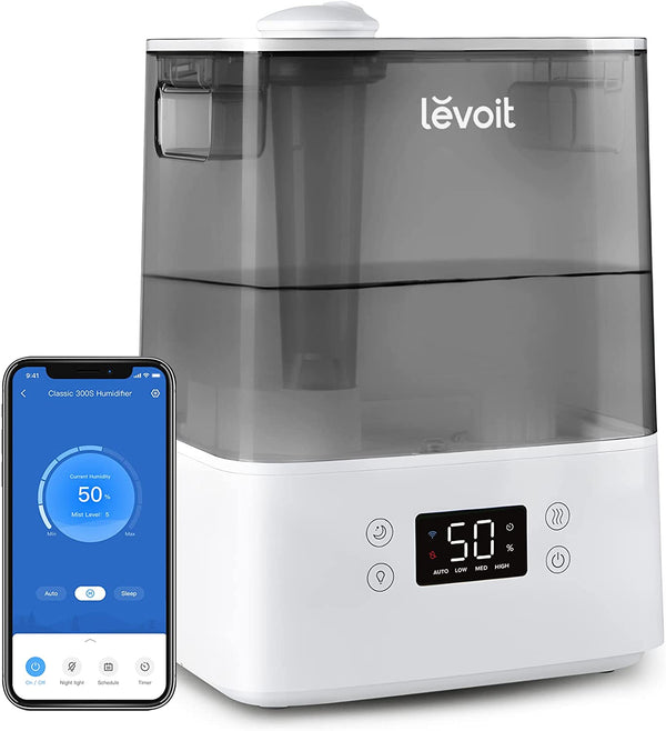 LEVOIT Smart Humidifiers for Bedroom & Baby, 6L Top-Fill Cool Mist, Quiet Sleep Mood & Alexa Control, Essential Oil Diffuser, Up to 60H for 47㎡, Gray
