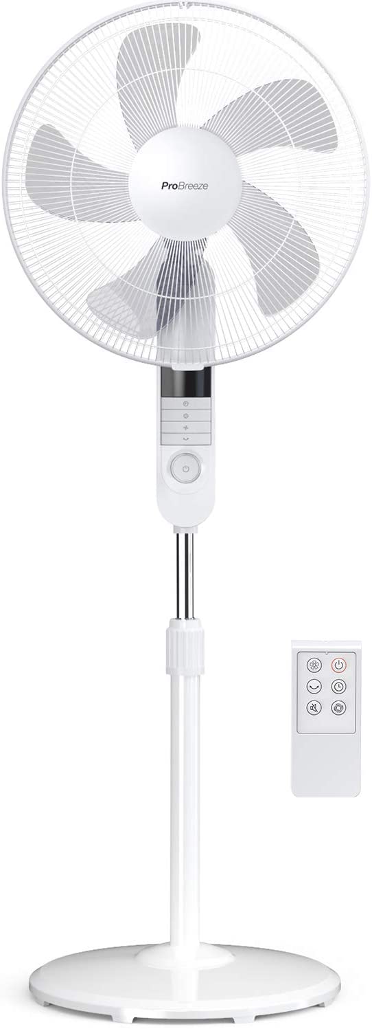 Pro Breeze 16-Inch Pedestal Fan with Remote Control and LED Display - 4 Operational Modes - 80° Oscillation - Adjustable Height & Pivoting Fan Head