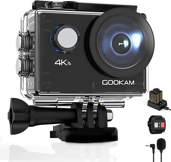 GOOKAM 4K 20MP Sport Action Camera WiFi Underwater 40M Waterproof Camera 2'' LCD Screen 2x1050mAh Rechargeable Batteries and Accessories Kit