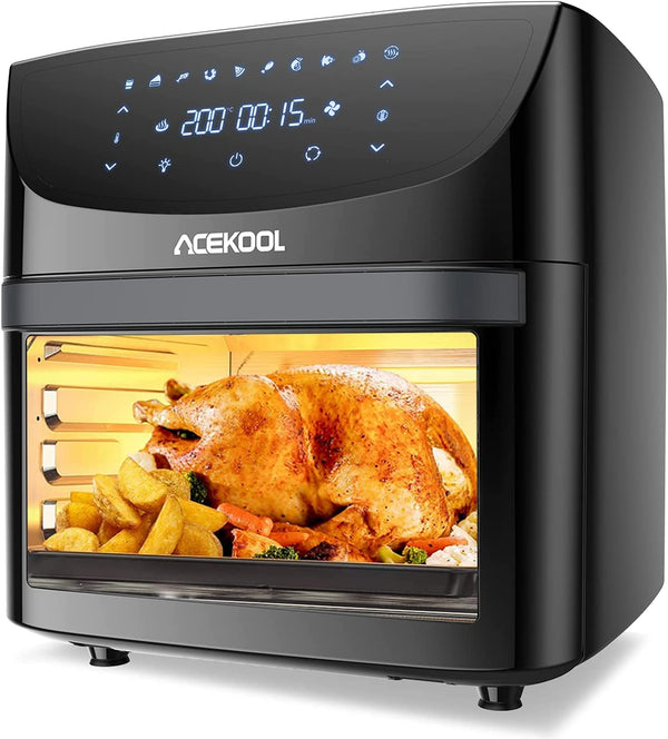Acekool FT1 18L Large Rotisserie Air Fryer Oven for Family, Digital Touch Panel, 1800W Dishwasher Safe Rapid Air Circulation BPA Free with Recipe Book