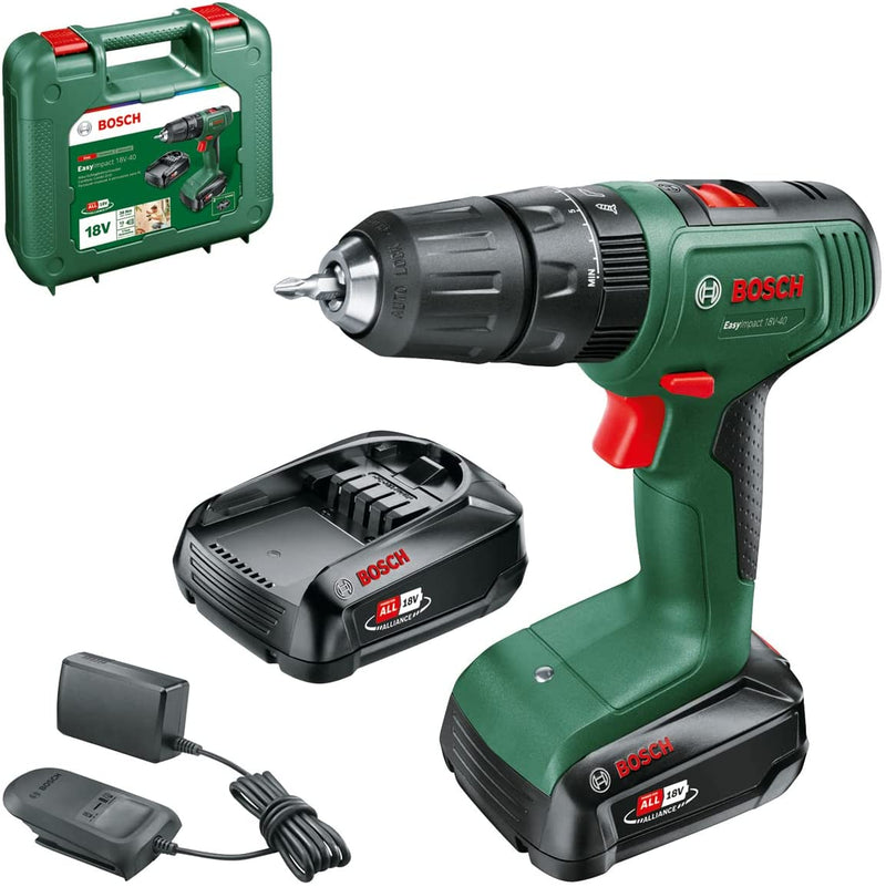 Bosch Home and Garden Cordless Combi Drill EasyImpact 18V-40 (2 batteries, 18 Volt System, in carrying case)