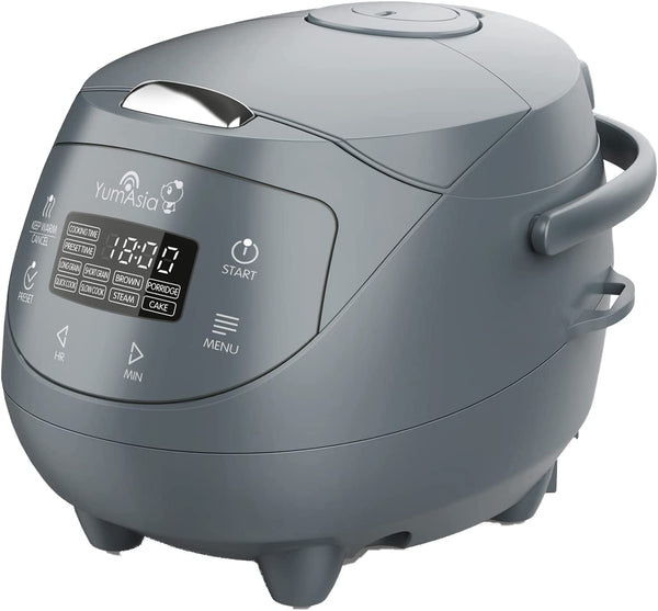 Yum Asia Panda Mini Rice Cooker with Ninja Ceramic Bowl, Advanced Fuzzy Logic, 3.5 cup, 0.63 litre, Multicooker functions, LED Display, 220-240V, Grey