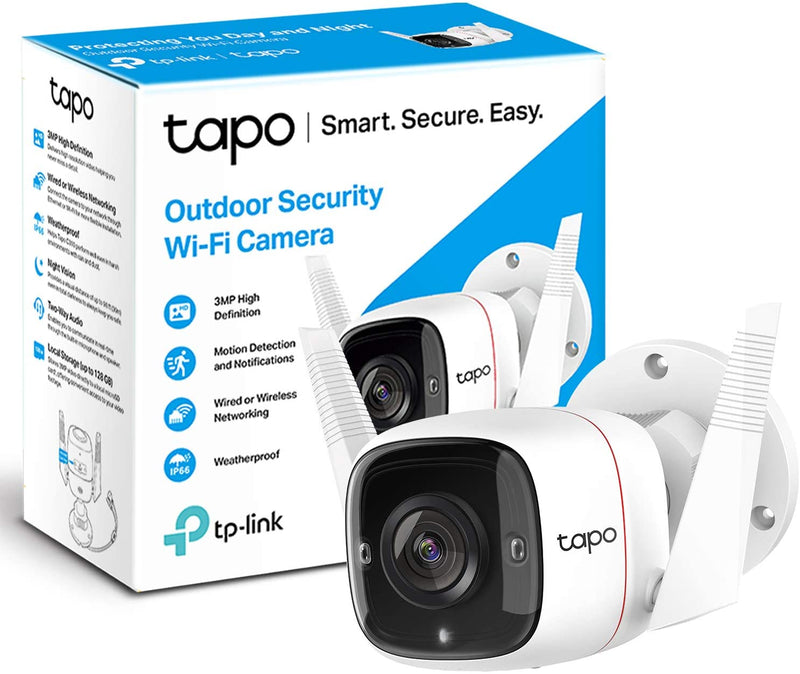 TP-Link Tapo Outdoor Security Camera / CCTV, Weatherproof, No Hub Required, 3MP High Definition, Siren with Night Vision, 2-way Audio, SD Storage TC65
