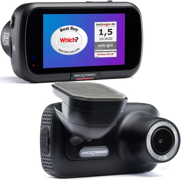 Nextbase 322GW Dash Cam Full 1080p/60fps HD Recording In Car DVR Camera, 140° Front, Wi-fi, GPS, Bluetooth, Night Vision, Auto Loop Records, SOS Alert