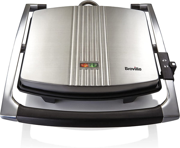 Breville Sandwich/Panini Press & Toastie Maker | 4-Slice | Non-stick-coated aluminium plates | Stainless Steel [VST026] [Energy Class A]