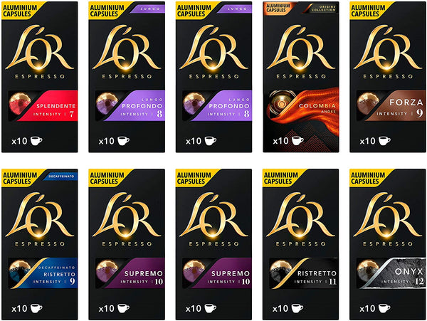 L'OR Espresso Variety Pack Nespresso Compatible Coffee Pods (Pack of 10, Total 100 Coffee Capsules)