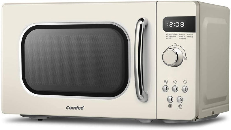 COMFEE' Retro Style 800w 20L Microwave Oven with 8 Auto Menus, 5 Cooking Power Levels, and Express Cook Button - Apricot Cream - CM-M202RAF(CM)