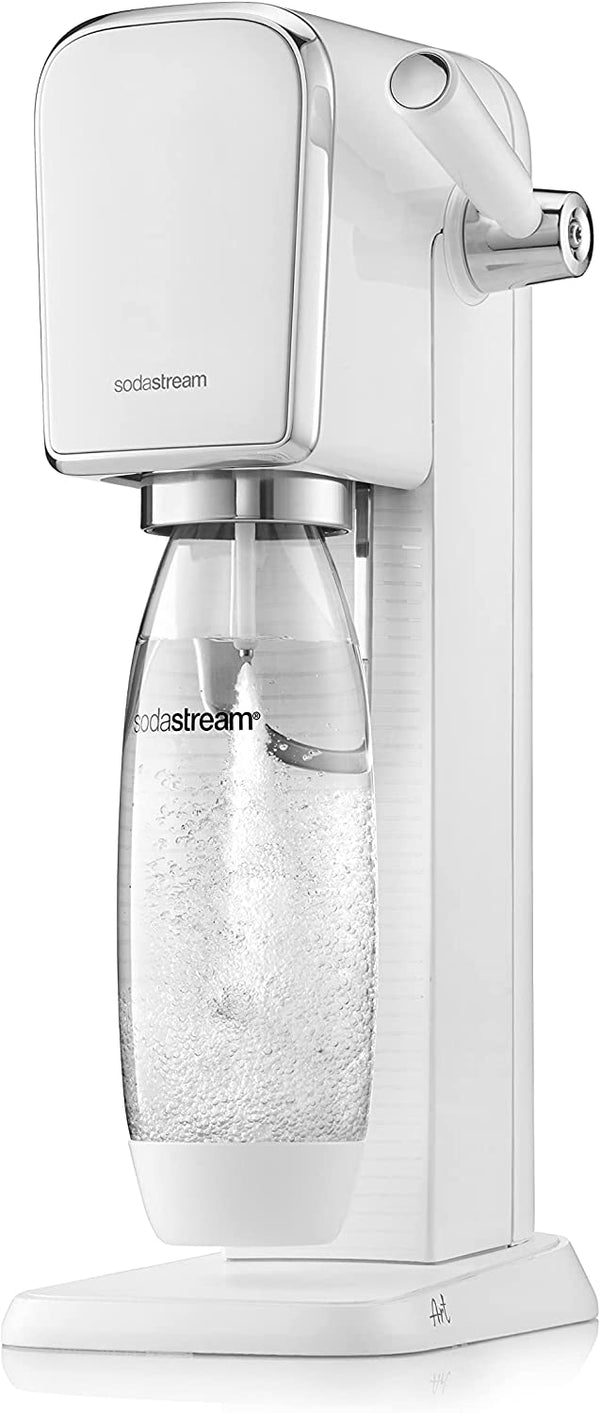 SodaStream Art Sparkling Water Maker Machine, with 1 Litre Reusable BPA-Free Water Bottle & 60 Litre Quick Connect CO2 Gas Cylinder, Retro White