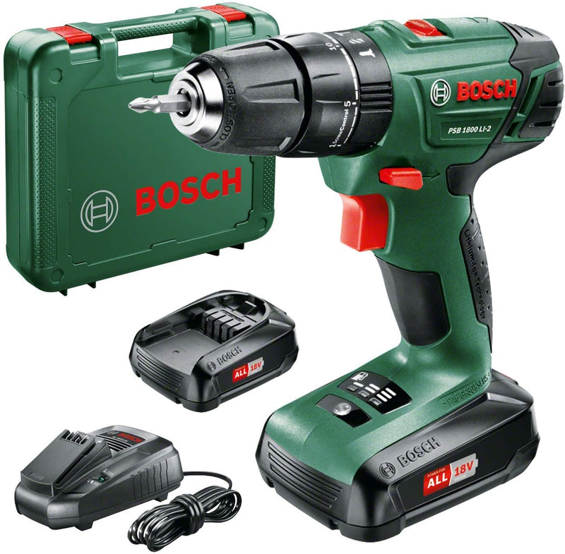 Bosch Home and Garden Cordless Combi Drill PSB 1800 LI-2 (2 batteries, 18 Volt System, in carrying case)