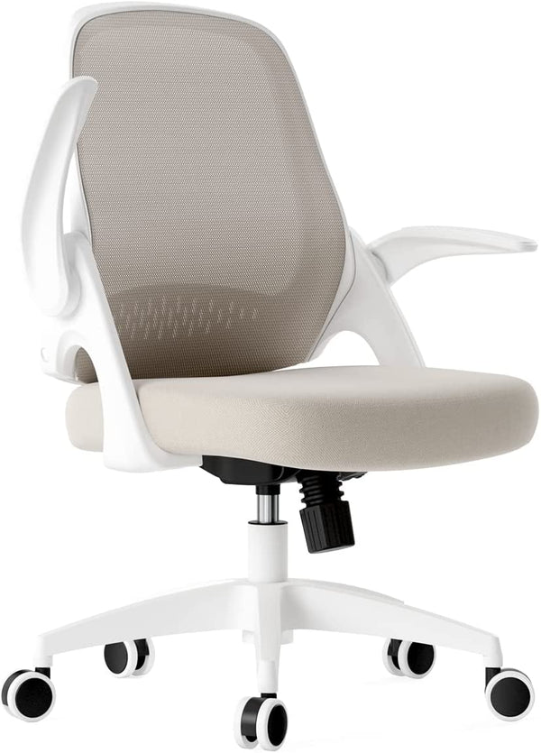 Hbada Office Desk Chair Flip-up Armrest Ergonomic Task Chair Compact 120° Locking 360° Rotation Seat Surface Lift Reinforced Nylon Resin Base, Grey