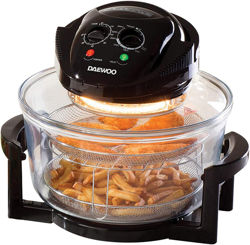 Daewoo SDA1032 Deluxe 17L 1300W Halogen Air Fryer with an Extension Ring- 60min Timer with Self-Cleaning Function - Black