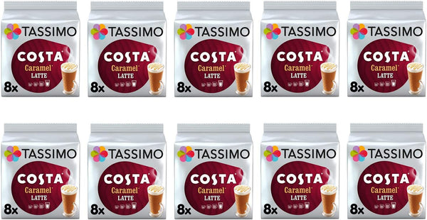 Tassimo Costa Caramel Latte Coffee Pods - 10 Packs (80 Drinks)