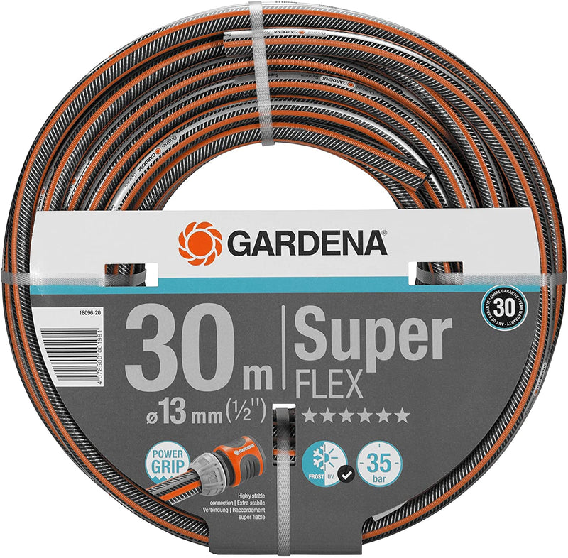 GARDENA Premium SuperFLEX Hose, 13 mm (1/2 Inch), 30 m, Garden hose with Power Grip Profile, 35 bar burst pressure, Flexible, UV Resistant (18096-20)