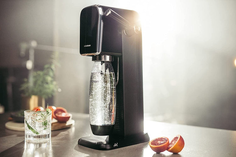 SodaStream Art Sparkling Water Maker Machine, with 1 Litre Reusable BPA-Free Water Bottle & 60 Litre Quick Connect CO2 Gas Cylinder, Retro Black