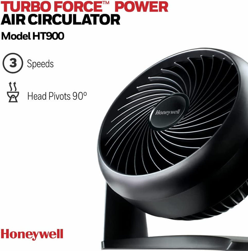 Honeywell TurboForce Power Fan (Quiet Operation Cooling, 90° Variable Tilt, 3 Speed Settings, Wall Mount Feature, Table Fan) HT900E, Black