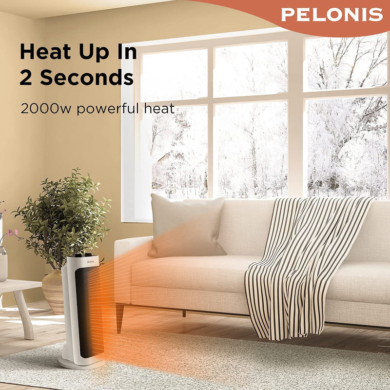 PELONIS Electric Space PTC Heater 2000W, Portable Ceramic Heater, 70° Oscillation, 7° Slant & 20% Wider Coverage, Faster Heating, Thermostat, White